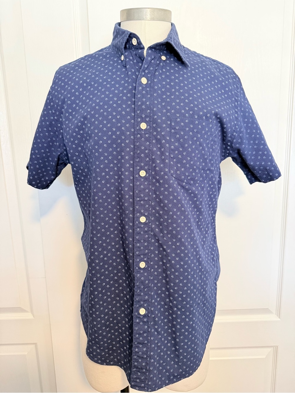 J. Crew Navy Short-Sleeve Button-Down with White Microprint